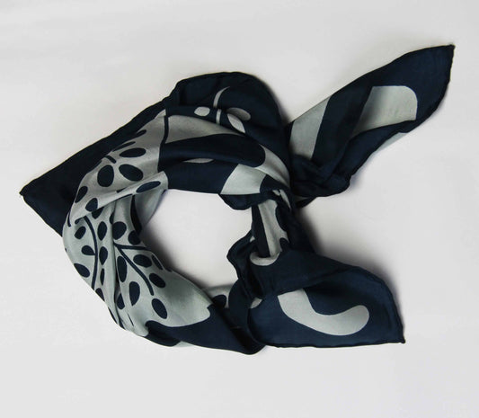Peace & Love Silk Scarf - Marine Navy