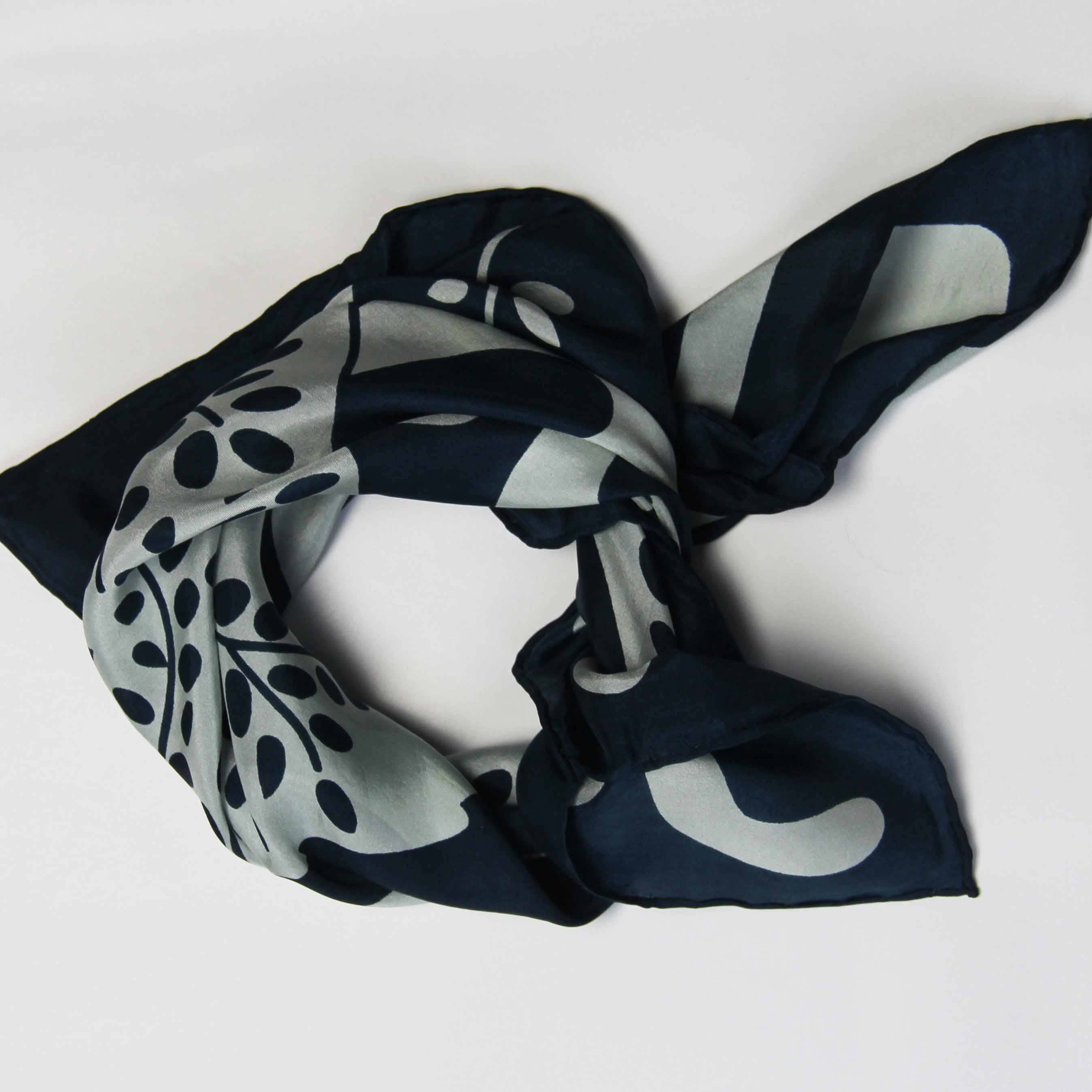 Navy and gray patterned scarf 