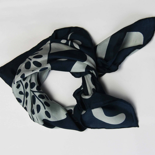 Navy and gray patterned scarf 