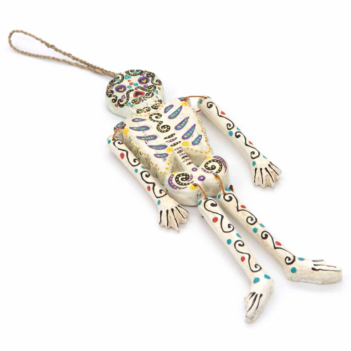 Painted wooden skeleton ornament, 18cm long, made in Indonesia