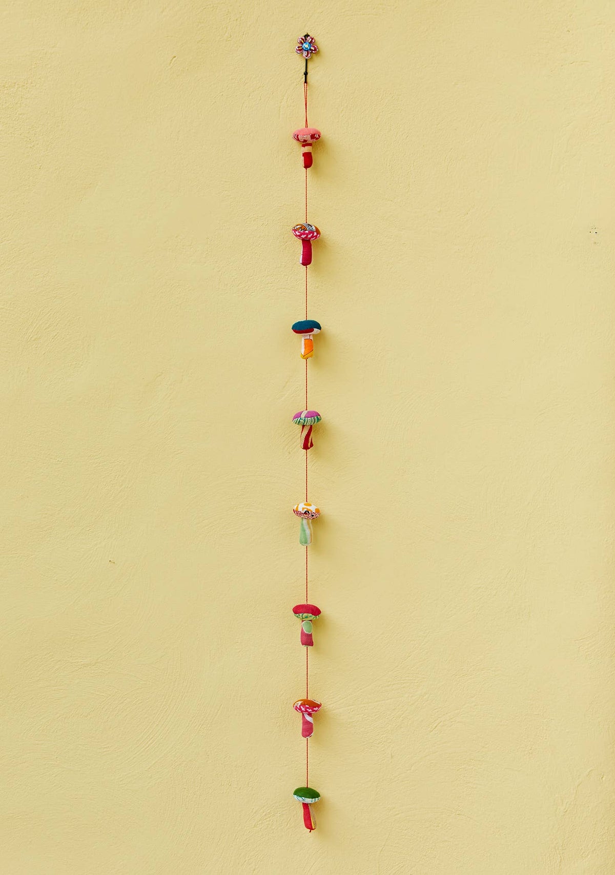Recycled sari mushroom garland, handmade in India