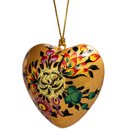 Gold Indian Floral Heart Christmas Bauble