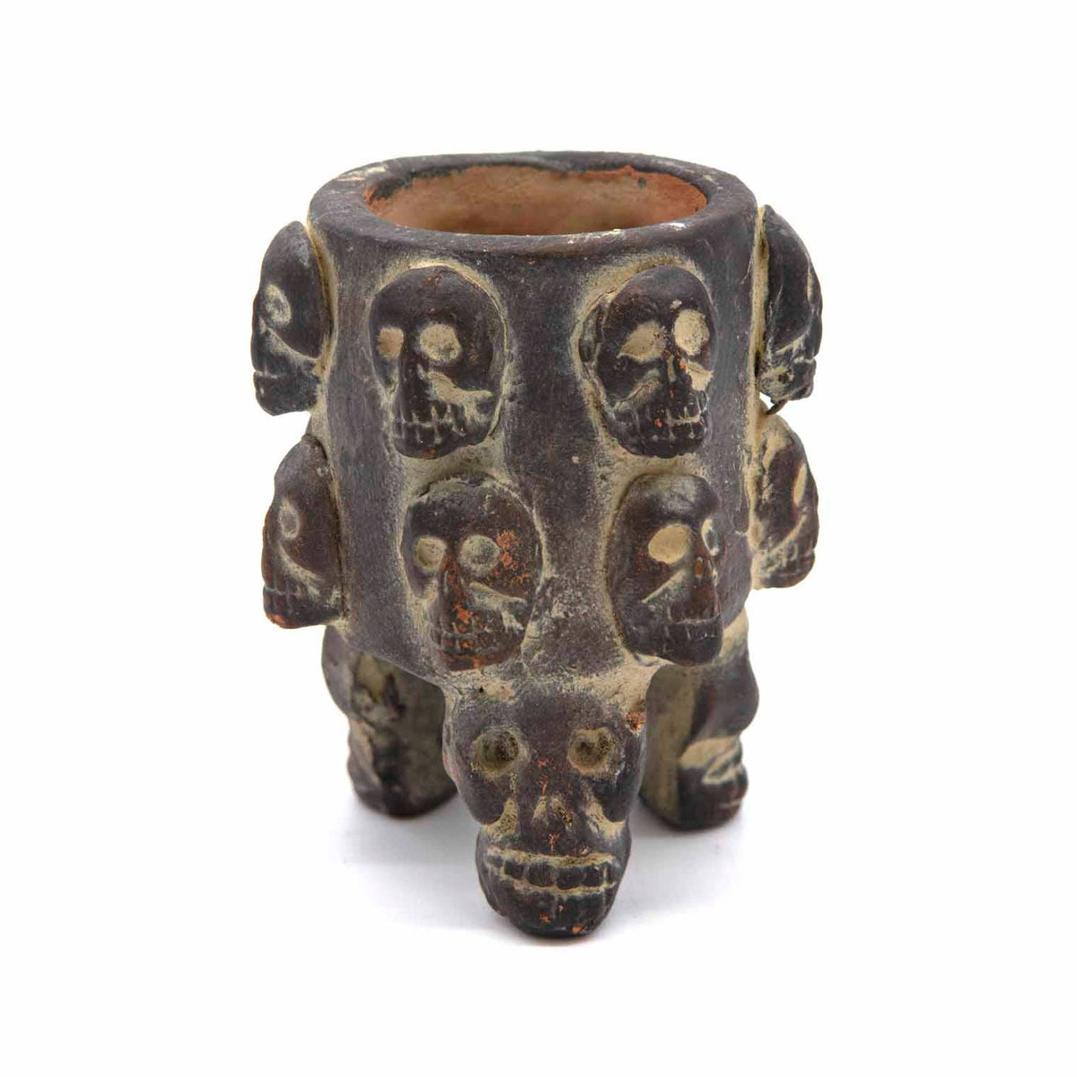 Ceramic skull pot with a 5cm opening, handmade in Mexico