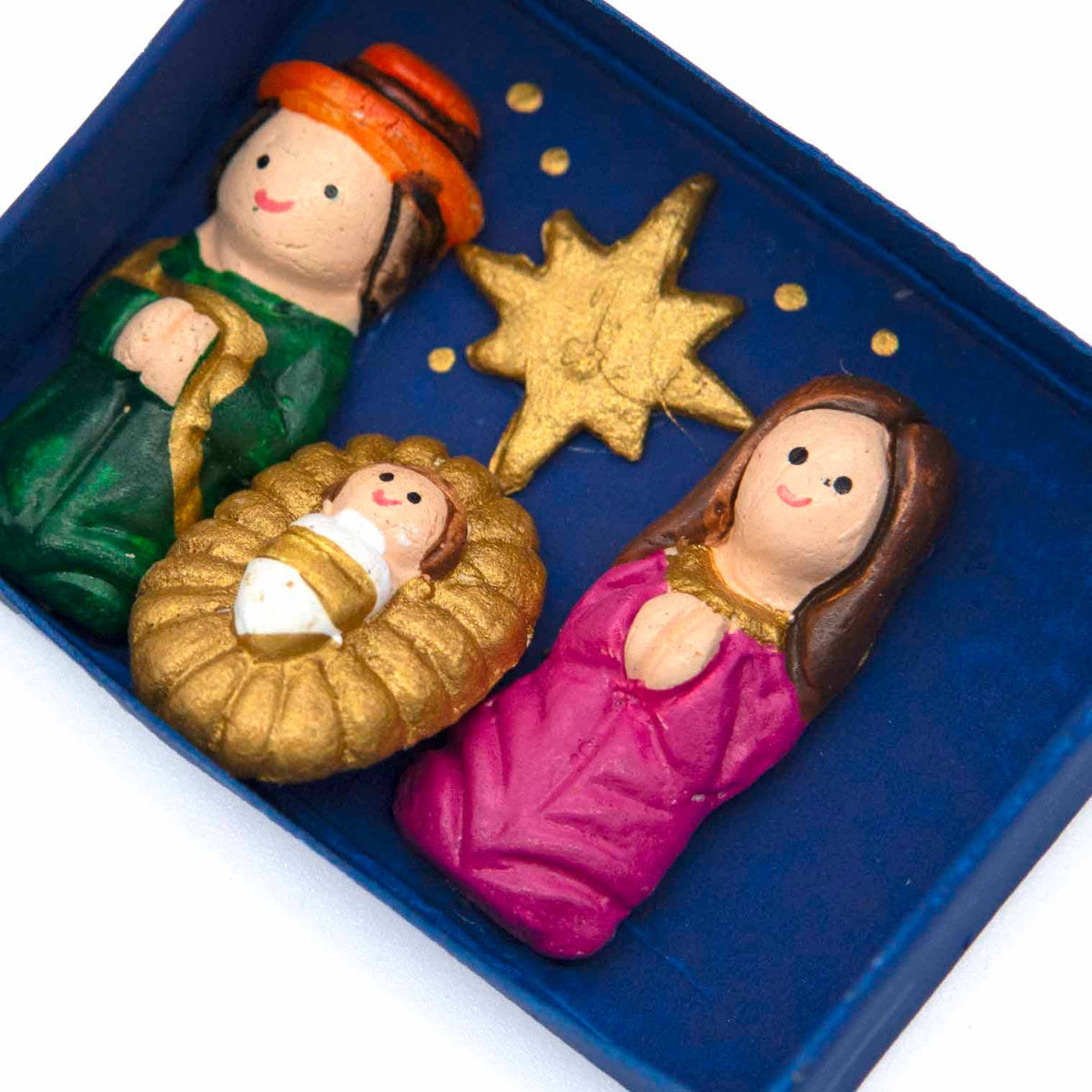 Christmas matchbox nativity standing on a shelf
