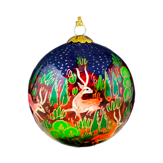 Forest Friends Blue Papier Mache Christmas Bauble