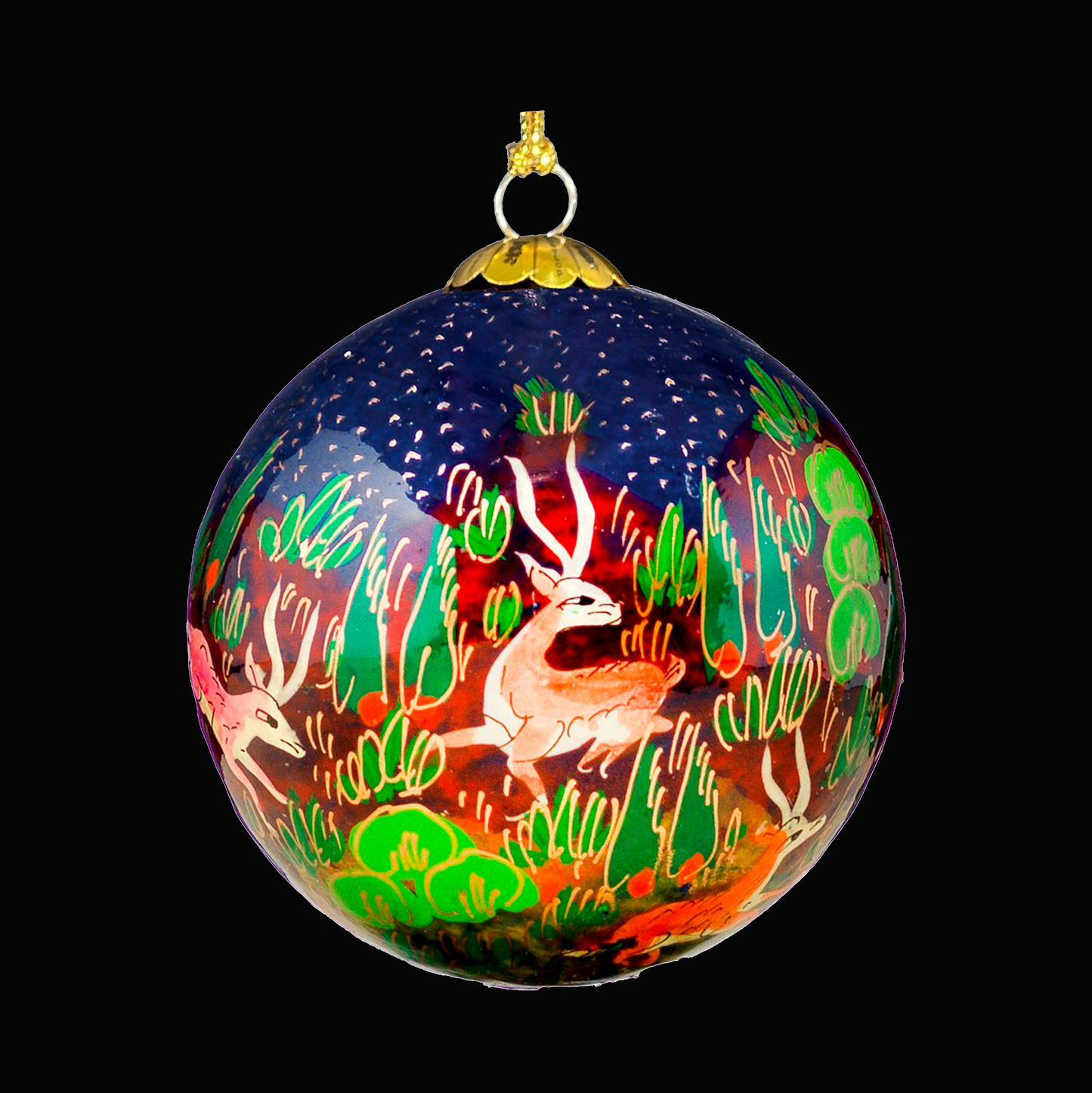 Christmas Bauble ornament with a deer design on a black background