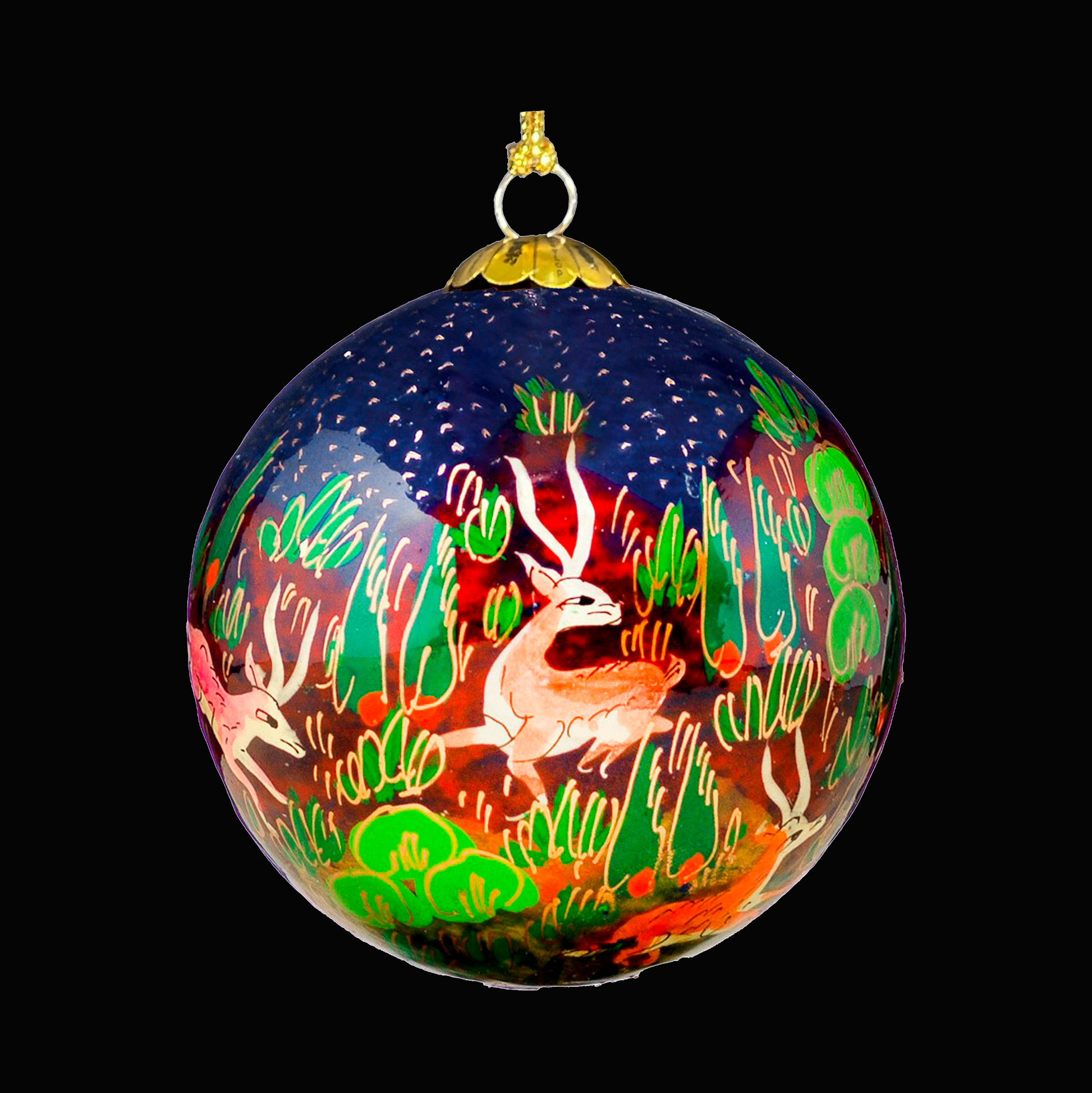 Christmas Bauble ornament with a deer design on a black background
