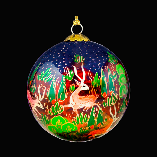 Christmas Bauble ornament with a deer design on a black background