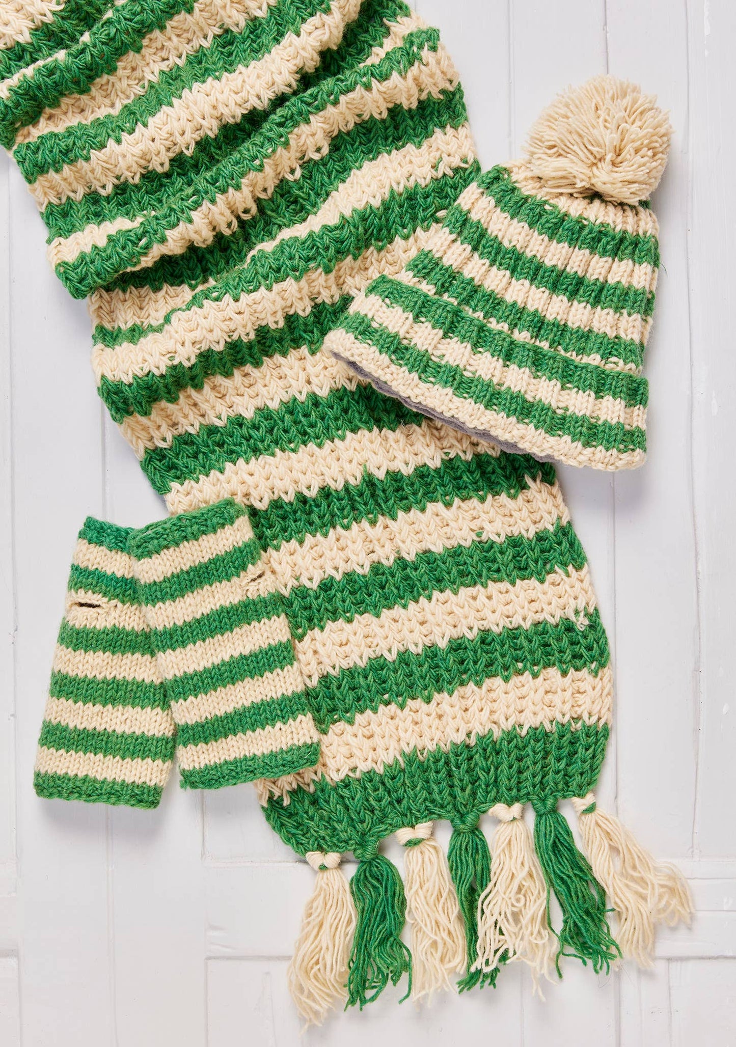 Green Stripe Hand Knitted Scarf