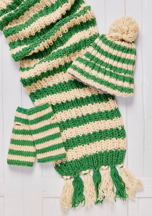 Green Stripe Hand Knitted Scarf