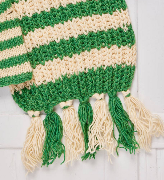 Green Stripe Hand Knitted Scarf