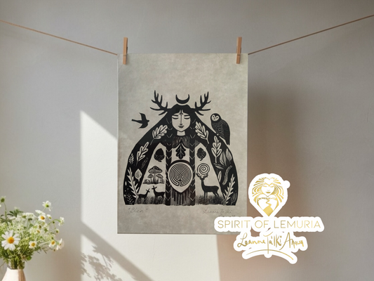 Elen of the Ways A4 folk art print on parchment paper by Glastonbury artist Leanne Ta'Iki Anawa
