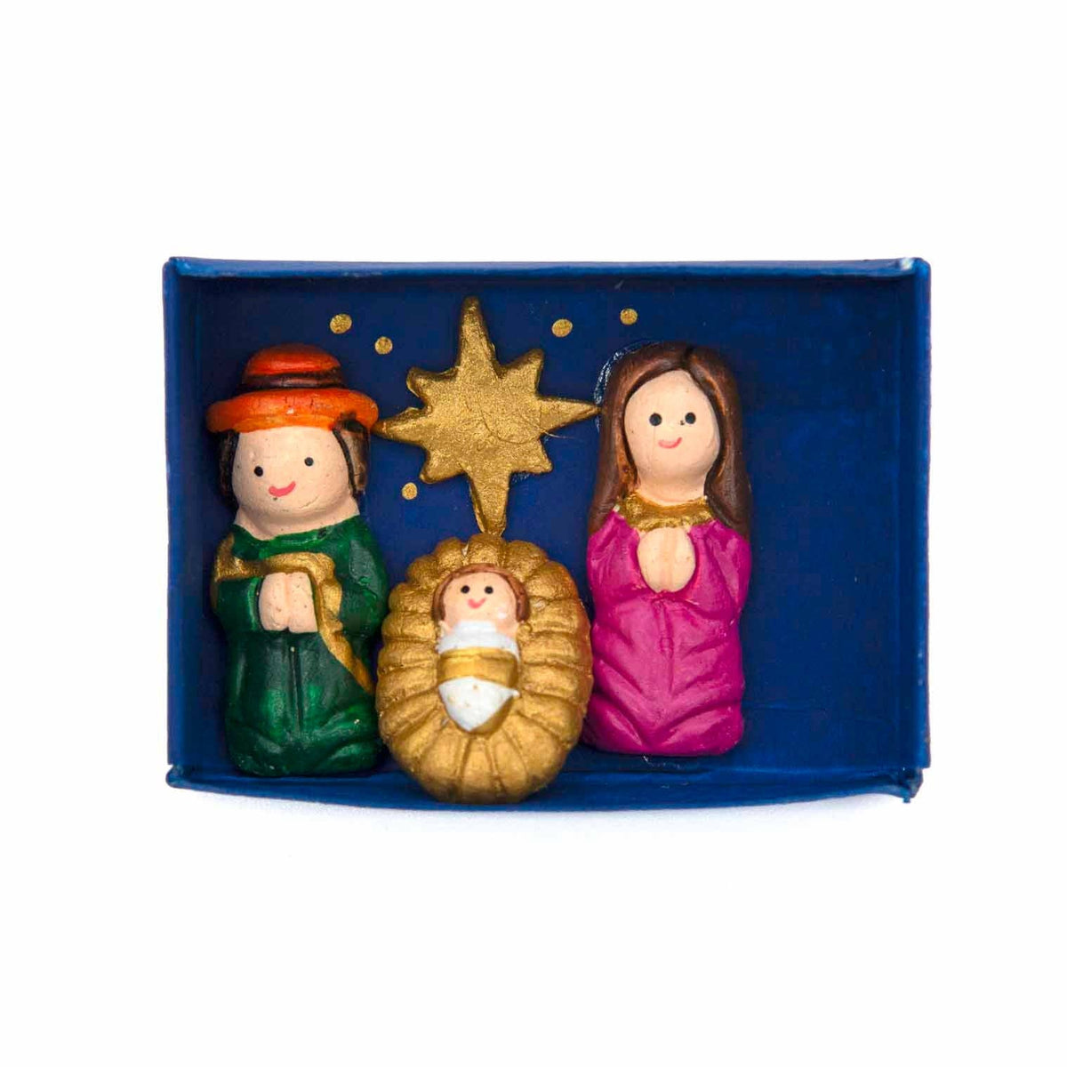 Hand-painted nativity matchbox from Peru, closed