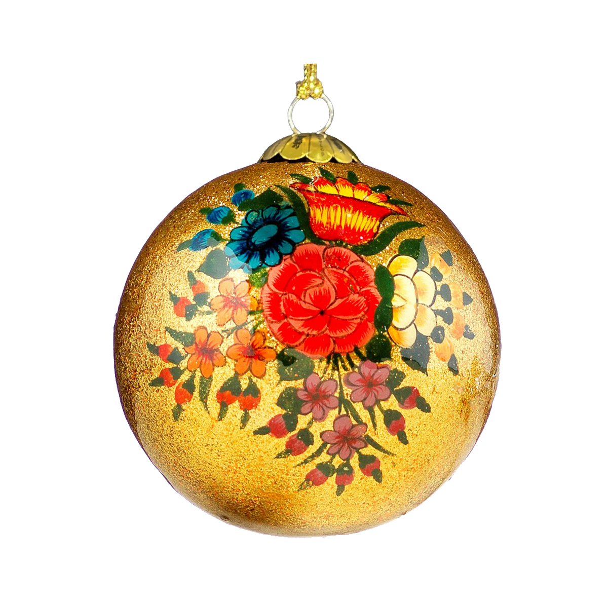 Gold Blooms hand-painted papier-mâché Christmas bauble