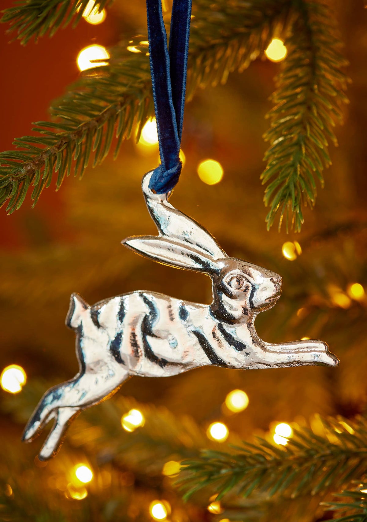 Silver recycled aluminium leaping hare decoration by Namaste