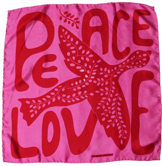 Peace & Love Fuchsia Mini Square Silk Scarf