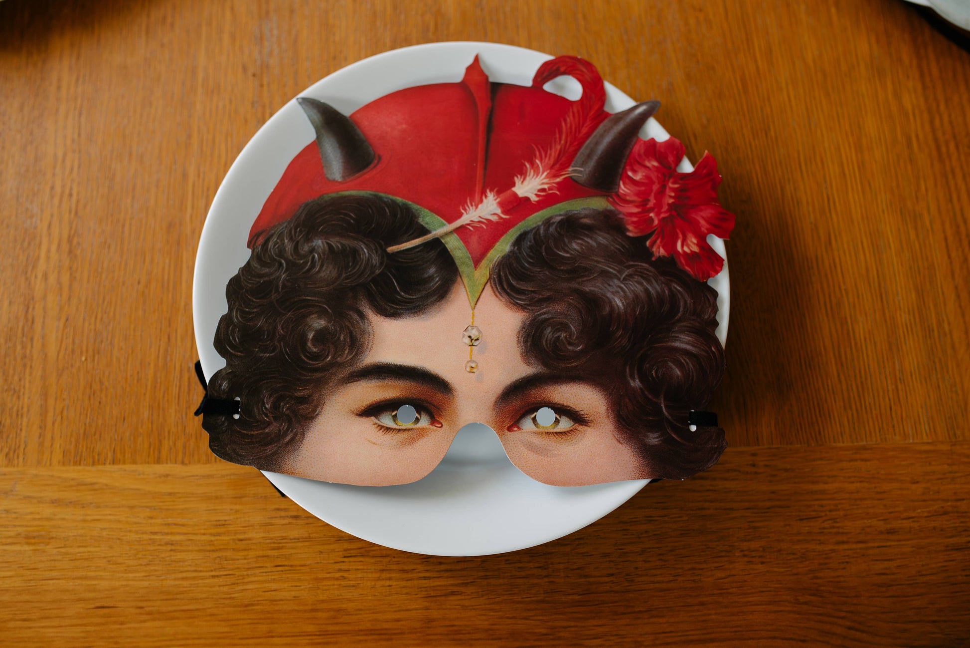 Set of vintage-style paper masks fancy dress