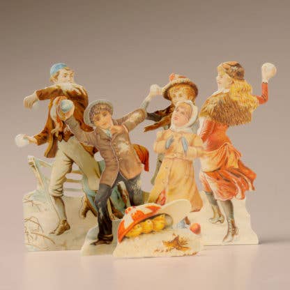 victorian style snowball fight cut out Christmas card