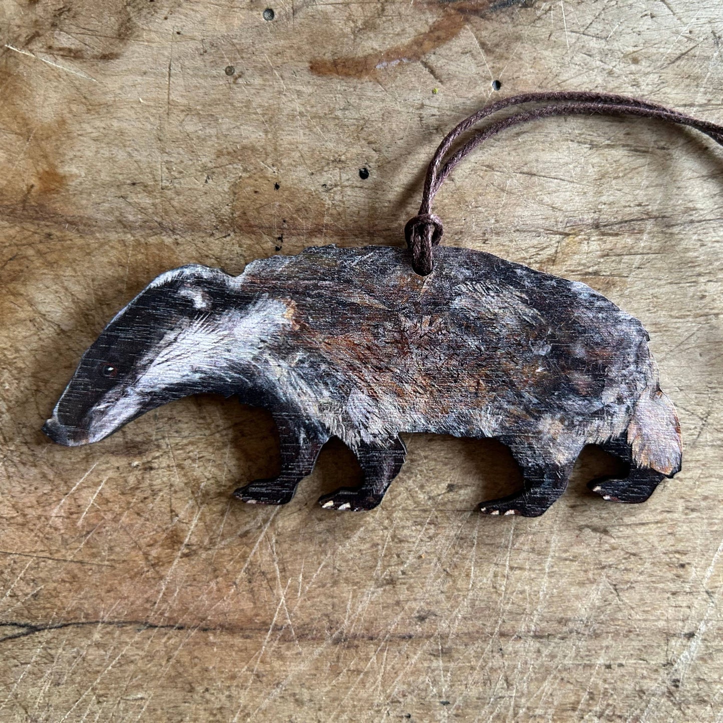 wooden badger hanging decoration
