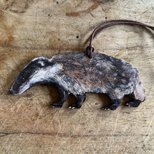 wooden badger hanging decoration