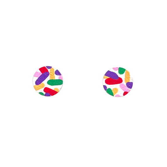 Confetti Print Circle Stud Earrings – Hand-Painted FSC Wood with Surgical Steel Posts