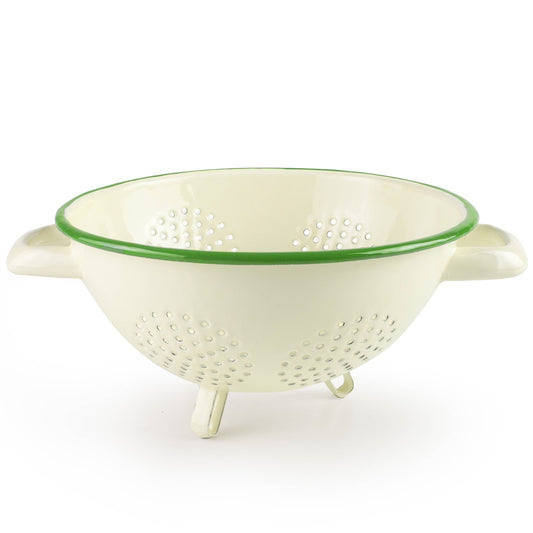 Enamel Colander - Cream & Green