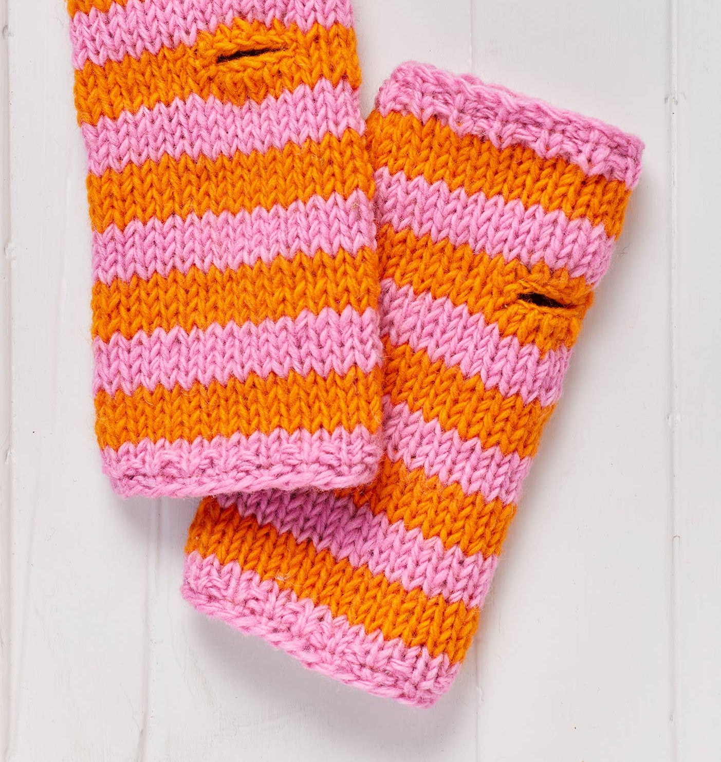 Pink Stripe Hand Knitted Handwarmers