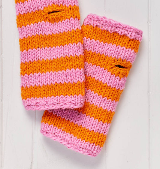 Pink Stripe Hand Knitted Handwarmers