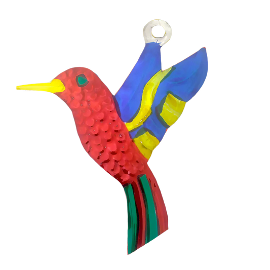 Colorful bird tin milagros